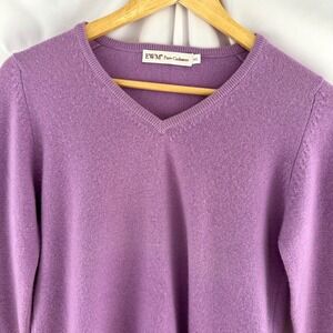 EWM 100% Cashmere‎ Purple V Neck Sweater Women's XS Soft Lightweight Knit